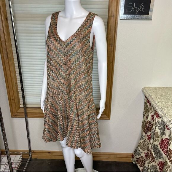 Maeve Anthropologie Westwater Orange Brown Knit Chevron High Low Dress - Picture 1 of 12